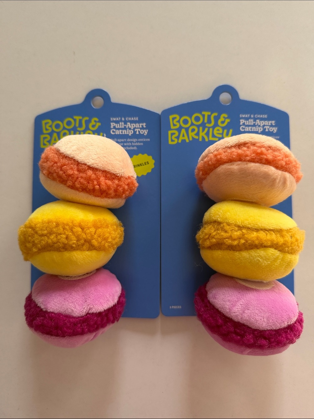 NIP Boots & Barkley Plush Macaron Catnip Toy - Pink, Yellow, Orange- set of 2.